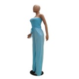 Women's Casual solid color strapless wide leg Jumpsuit