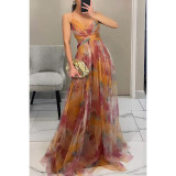 Spring Summer style mesh print Strap Holidays Casual party dress