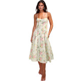 Summer women's clothing Chic sexy Low Back Slim Waist printed dress female