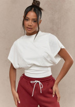 Summer Women's Round Neck Pullover Short-Sleeve Solid Color Loose Top