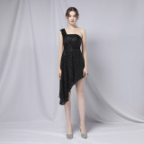 Summer Formal Sequin One-Shoulder Irregular Cocktail Dress