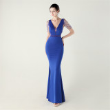 Deep V-Neck Beaded Slim Fit Formal Parties Weddings Evening Dress