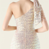 One-Shoulder Sequin Slim Evening Dress