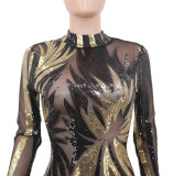 Summer Women's Sequins Tight-Fitting Long-Sleeve Party Dress