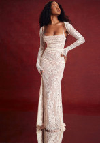 Women sexy long-sleeved lace top suspenders pleated lace lace Skirt two-piece suit