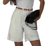 Women Spring Solid Knee-Length Shorts