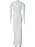 Women Spring and Summer Sexy Backless Hollow Lace Knitting Suspender Bodycon Dress