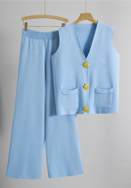 Button V-neck Knitted Vest Casual Pants Fashion Two-piece Suit Button V-neck Knitted Vest Casual Pants Fashion Two-piece Suit