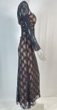 Women sexy long-sleeved lace top suspenders pleated lace lace Skirt two-piece suit