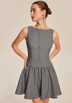 Women summer sleeveless Casual button ruffle elegant mini dress Women summer sleeveless Casual button ruffle elegant mini dress
