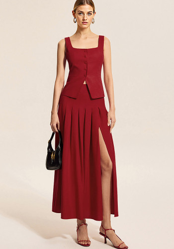 Women summer sleeveless Tank Top and slit Skirt two-piece set