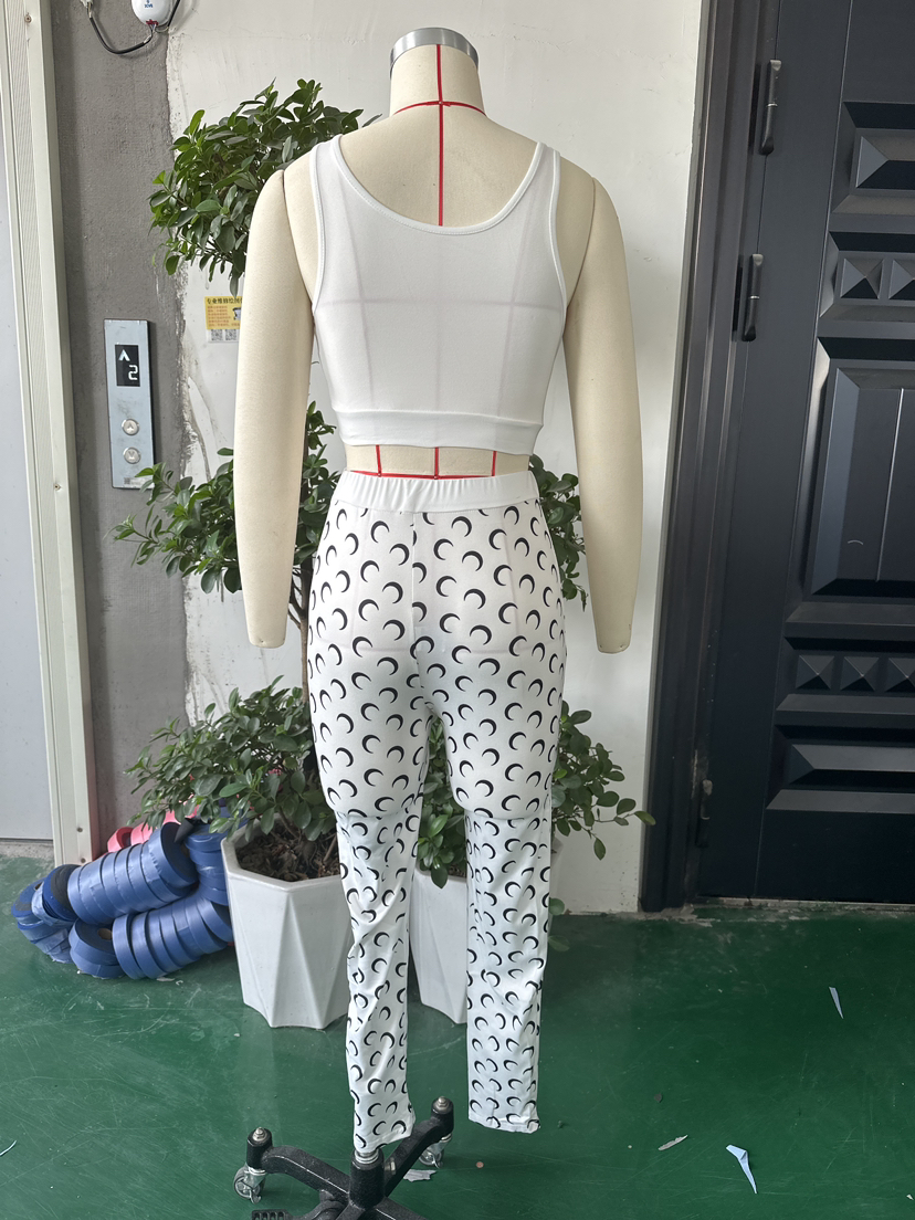 Crescent Print Vest Pants Sexy Slim-Fit Two Piece Set
