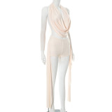 Women slouch Halter Neck sleeveless Backless Top and shorts two-piece suit