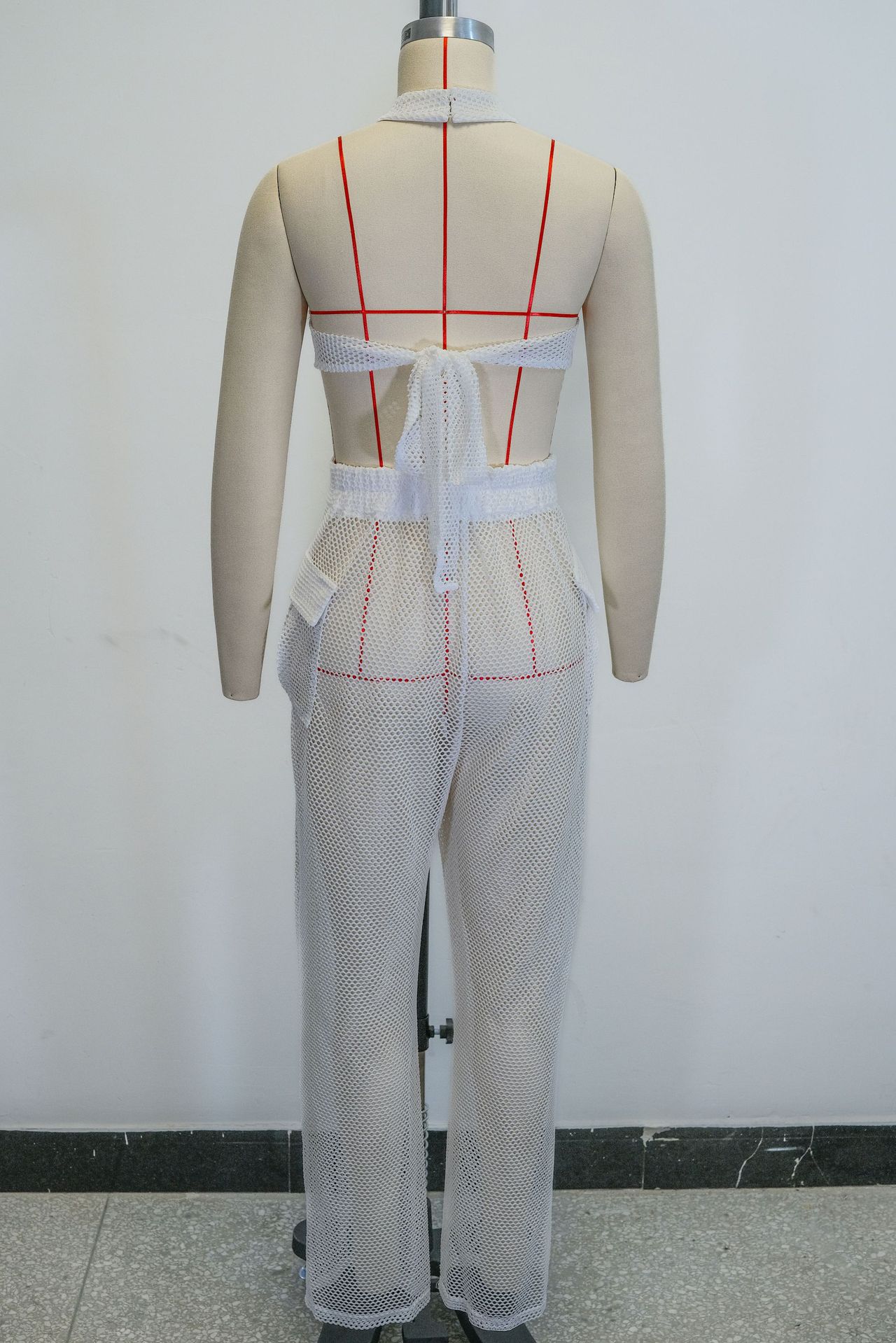 Women Summer Halter Neck Strapless Top Hollow Pocket Trousers Two-piece Set