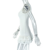 Women Sleeveless Round Neck Solid Career Pleated Mini Dress