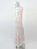 Women sexy long-sleeved lace top suspenders pleated lace lace Skirt two-piece suit