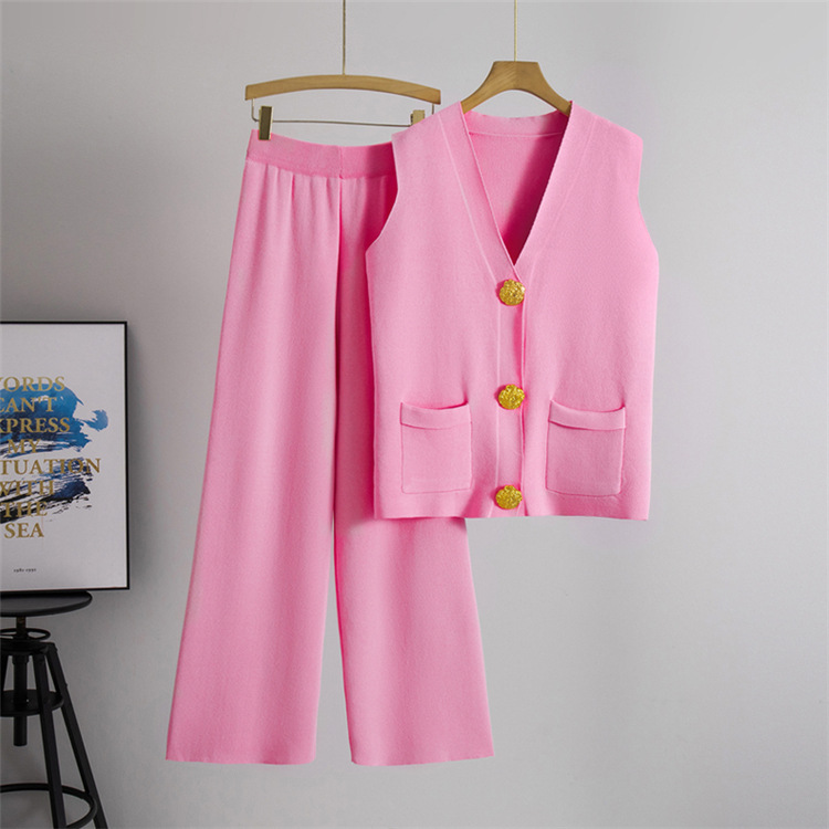 Button V-neck Knitted Vest Casual Pants Fashion Two-piece Suit