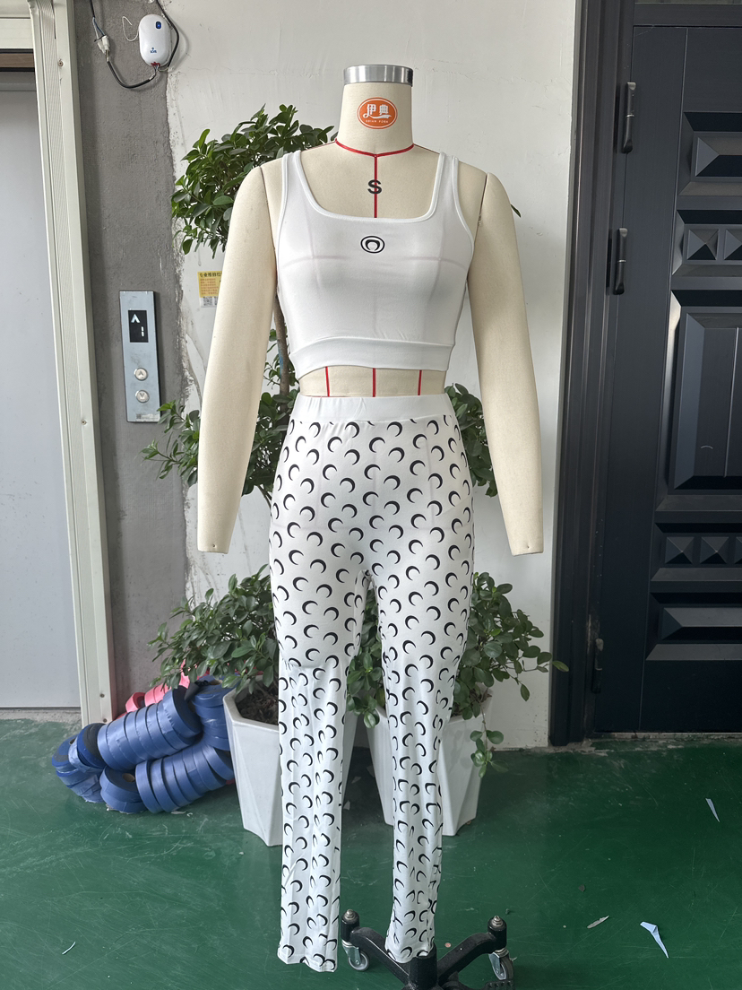 Crescent Print Vest Pants Sexy Slim-Fit Two Piece Set
