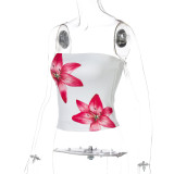 Women Summer American Strapless Off Shoulder Printed Crop Tank Top
