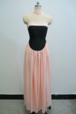 Women Summer Strapless Color Block Pleated Dress