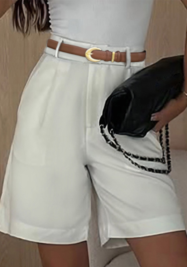 Women Spring Solid Knee-Length Shorts