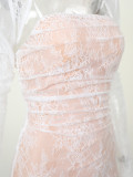 Women sexy long-sleeved lace top suspenders pleated lace lace Skirt two-piece suit