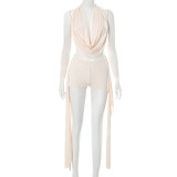 Women slouch Halter Neck sleeveless Backless Top and shorts two-piece suit