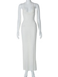 Women Spring and Summer Sexy Backless Hollow Lace Knitting Suspender Bodycon Dress