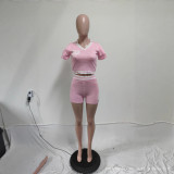 Women Sexy Short-Sleeved Top and Shorts Sweater Two-Piece Set