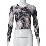 Women Summer Crop Lace Printed Top