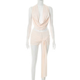 Women slouch Halter Neck sleeveless Backless Top and shorts two-piece suit