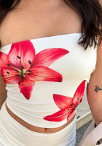 Women Summer American Strapless Off Shoulder Printed Crop Tank Top