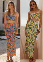 Women Style lace suspender Top and split Skirt two-piece set