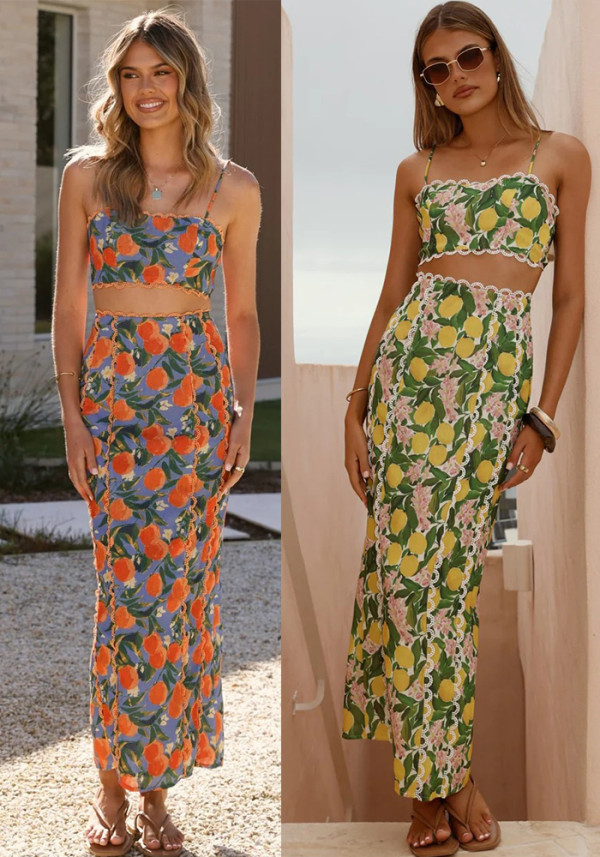 Women Style lace suspender Top and split Skirt two-piece set