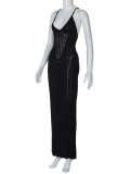 Women Spring and Summer Sexy Backless Hollow Lace Knitting Suspender Bodycon Dress