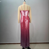 Sexy Flower Sequin Strapless High Split Slim Evening Dress
