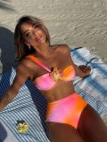 Gradient Print Flower One Shoulder High-Waist Two-Piece Bikini Swimsuit