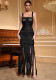 Black Strap Low-Cut Split Tassel Low Back Slim Evening Dress