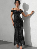Sexy Sequined Strap Off Shoulder Women's Ball Evening Dress