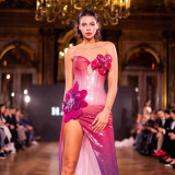 Sexy Flower Sequin Strapless High Split Slim Evening Dress