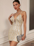Sexy Sequined Strap V-neck Backless Women's Party Dress