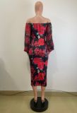 Women's Print Off-Shoulder Slim Bodycon Dress
