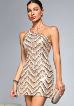 Sexy Sequined Strap One Shoulder Women's Party Dress