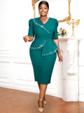 Women Beaded Ruffle Party Bodycon Dresses