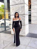 Summer Fashion White Contrast Color High-Slit Halter Neck Dress