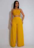 Halter Drawstring Top High-Waist Side-Zipper Loose Pants Two-Piece Set