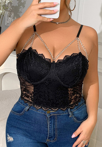 Plus Size Lace Hollow Chain Strap Short Sexy Camisole