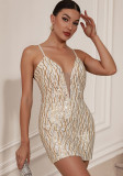 Sexy Sequined Strap V-neck Backless Women's Party Dress