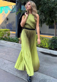 Women's Fashion Pleated Gradient Color Sleeveless Chic Loose Tops Wide-Leg Pants Set