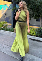 Women's Fashion Pleated Gradient Color Sleeveless Chic Loose Tops Wide-Leg Pants Set